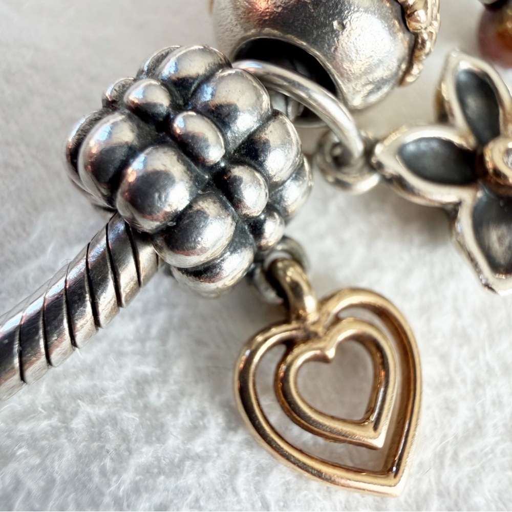 Pandora Retired Sterling Silver & 14K Gold Heart of Hearts Dangle Clip - 790987